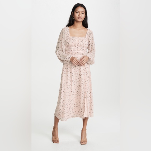 WAYF Blush pale pink long sleeve daisy floral dress size medium - Picture 1 of 9